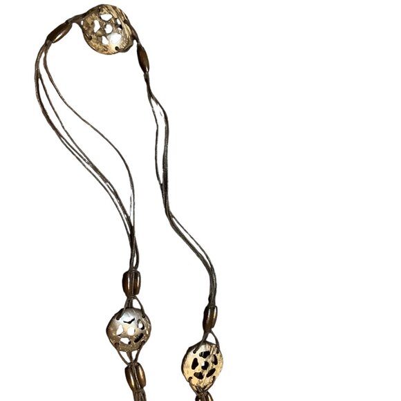 Vtg Boho Brown Beaded Belt Carved Coconut Shell Fringe Adjustable Length 75" L - Picture 3 of 7